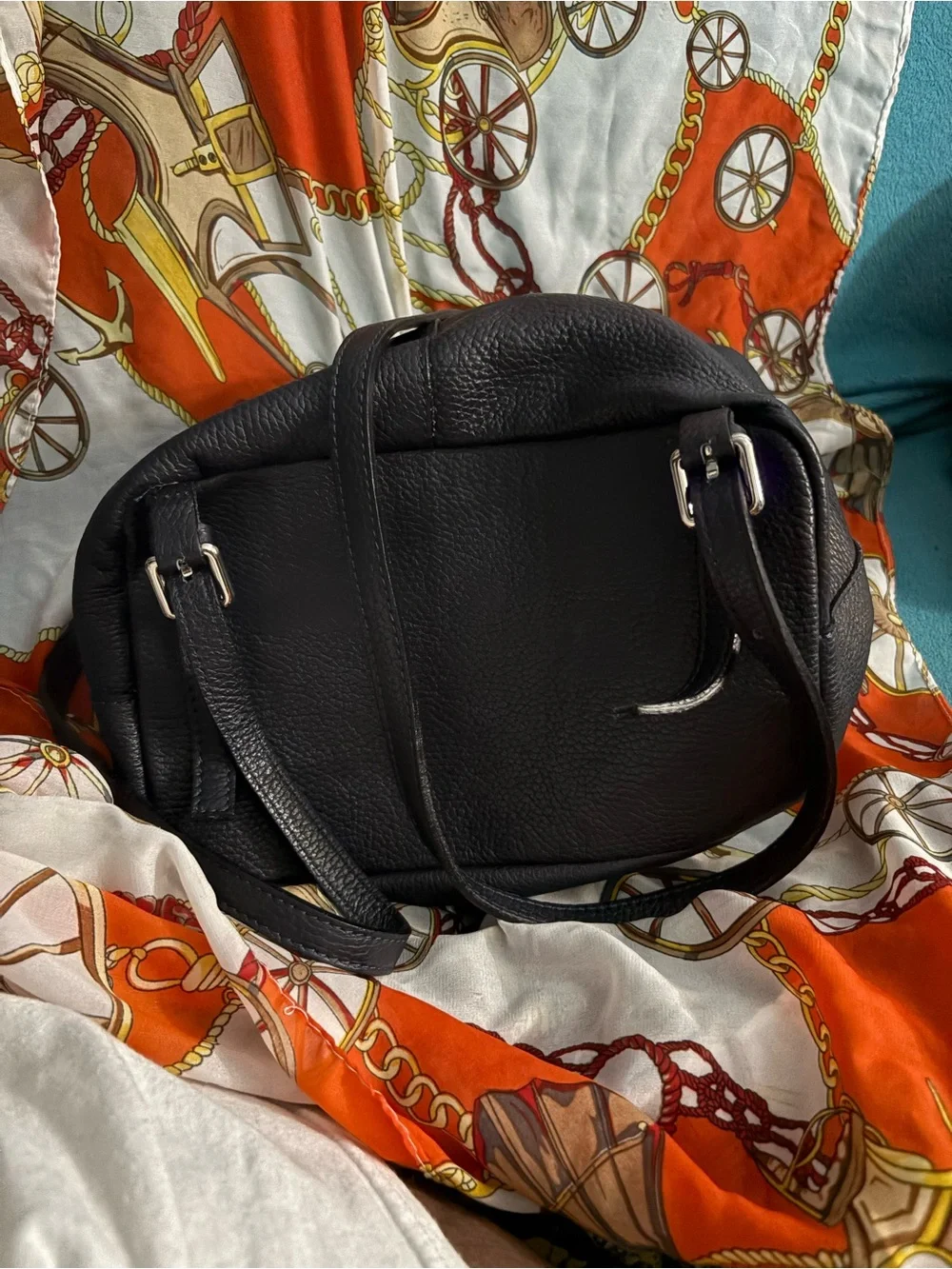 A.BELLUCCI Navy Blue Leather Drawstring Backpack - Classic Women's Bag